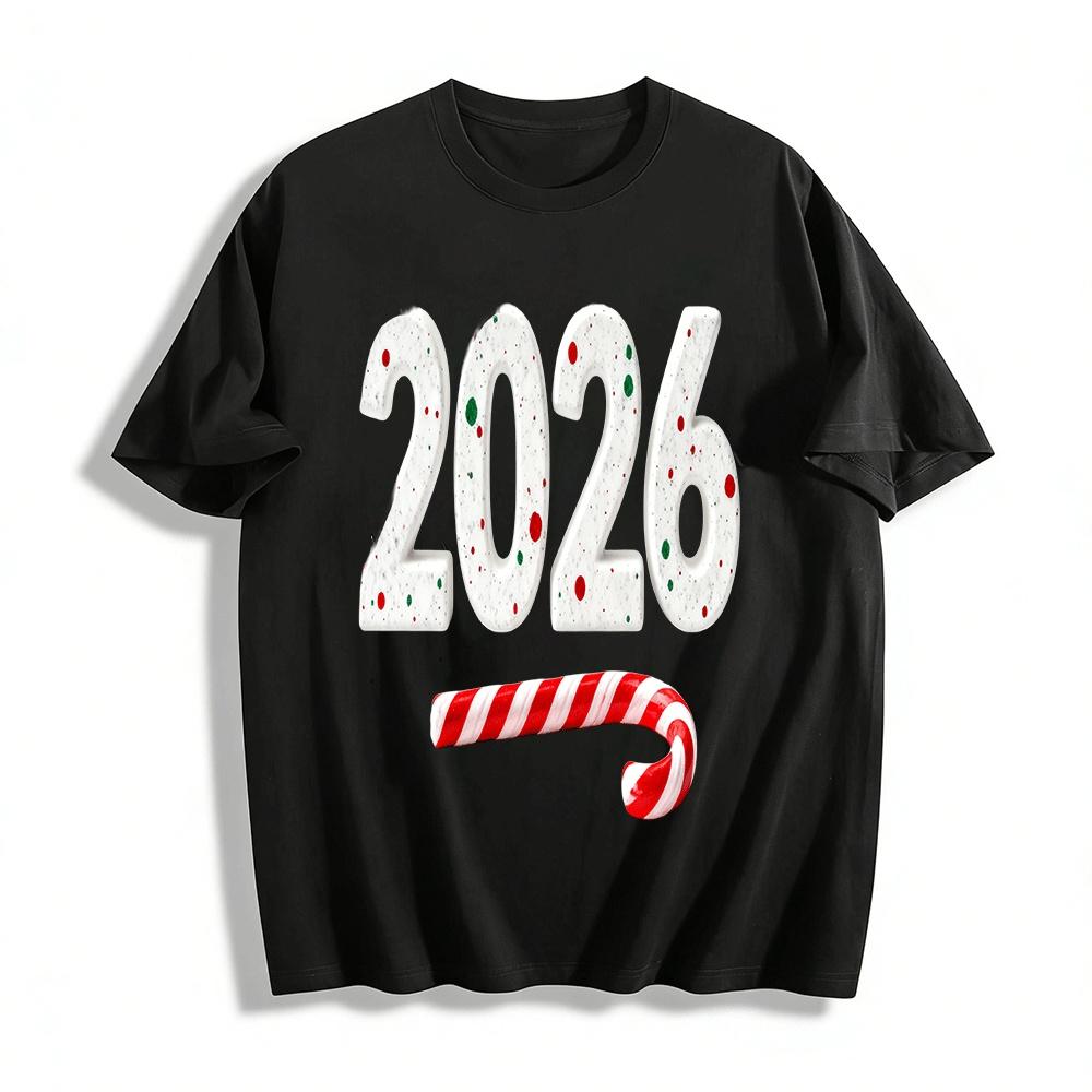 

2026 Christmas Themed Printed Casual Top For Men And Women Pure cotton T-shirt 6XL