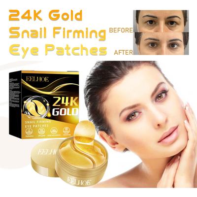 EELHOE 24k Zlatá Zpevňující Oční Maska 60ks - Hydrogelové Oční Polštářky, Proti Stárnutí, Redukuje Jemné Linky, Tmavé Kruhy, Zpevňuje Oční Okolí, Hydratační Oční Maska