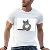 Grey And White Cat Tshirt Basic Solid Color Short Sleeve Cotton Top