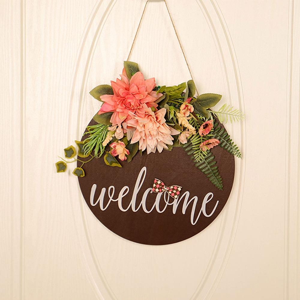 Pink Flower Arrangement Welcome Sign with Flowers Front Door Welcome Sign Porch Hanging Decor