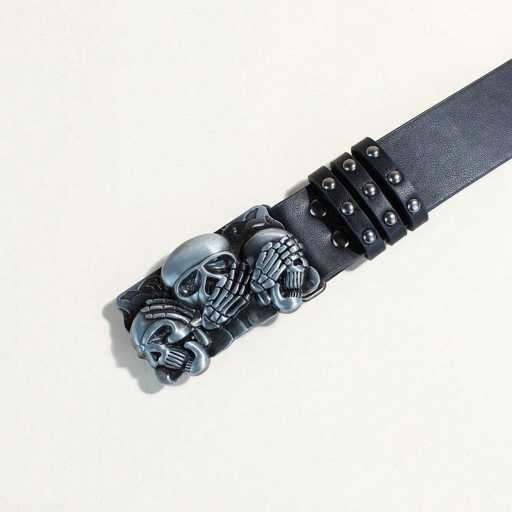 Trendy Belt Men's Skull Belt Punk Snap Pants Belt Women
