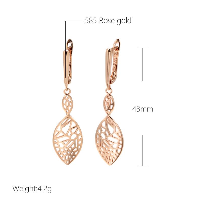 Roségoldfarbene Blattform Lange Hängeohrringe Damen Hohles Design Vintage Trendiger Schmuck Elegante Englische Ohrringe