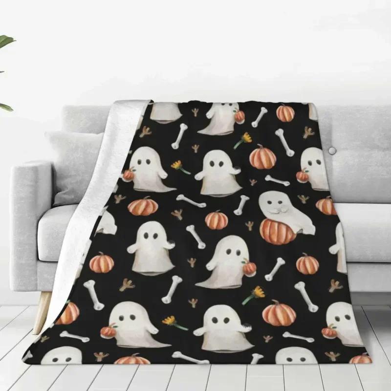 Halloween Ghost Party D Flannel Throw Blanket Pumpkin Skeleton Lightweight Bedspread for Travel and Home