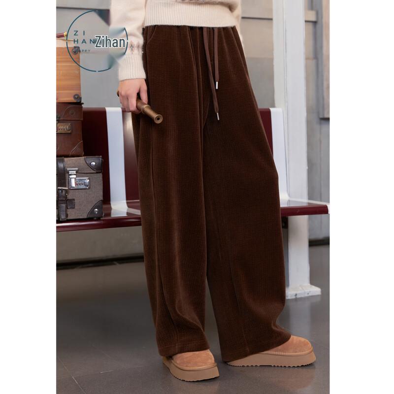 

ZIHAN Women s Velvet Straight Wide-Leg Pants M
