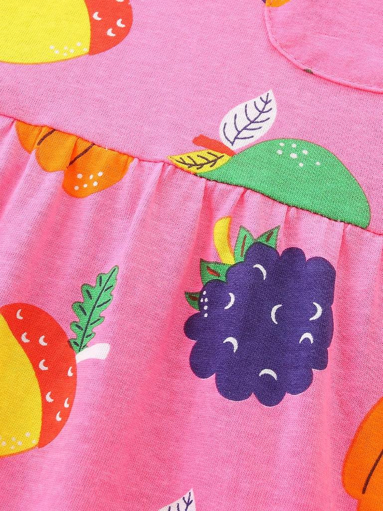 Autumn European Style Girls' Long-Sleeved Cartoon Print Princess Dress - Knitted Cotton, Round Neck
