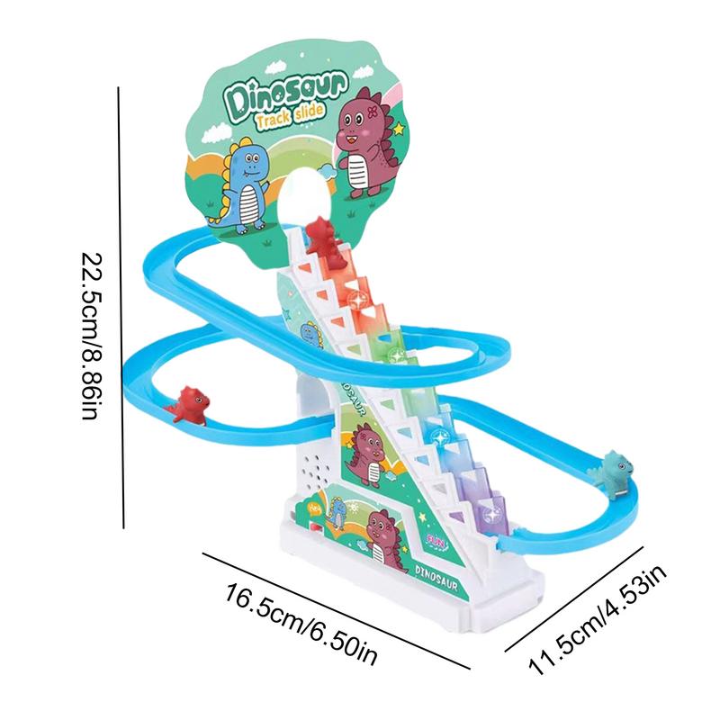 Electric Stair Climbing Toy, Dinosaur Track Sliding Toy Dino Slide Toy Dinosaur Escalator Toy Dino Musical Toy Gliding Track Toy with Music & Lights