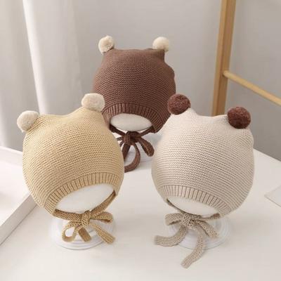 3-24 Months Soft Baby Winter Hats Tie Kids Beanie Hats Fashion Knitted Cap Infant