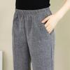 Summer High Waist Straight Pants for Women Plus Size Classic Elastic Waist Cotton Linen Trousers