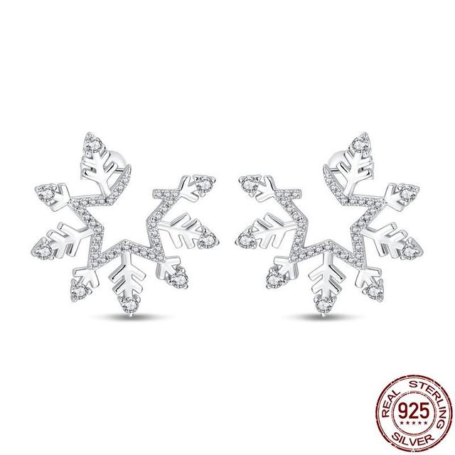 100 % echte 925 Silber Ohrringe Schneeflocke Zirkon Herzform Gold Roségold Zirkon Schmuck funkelnden Creolen Anhänger