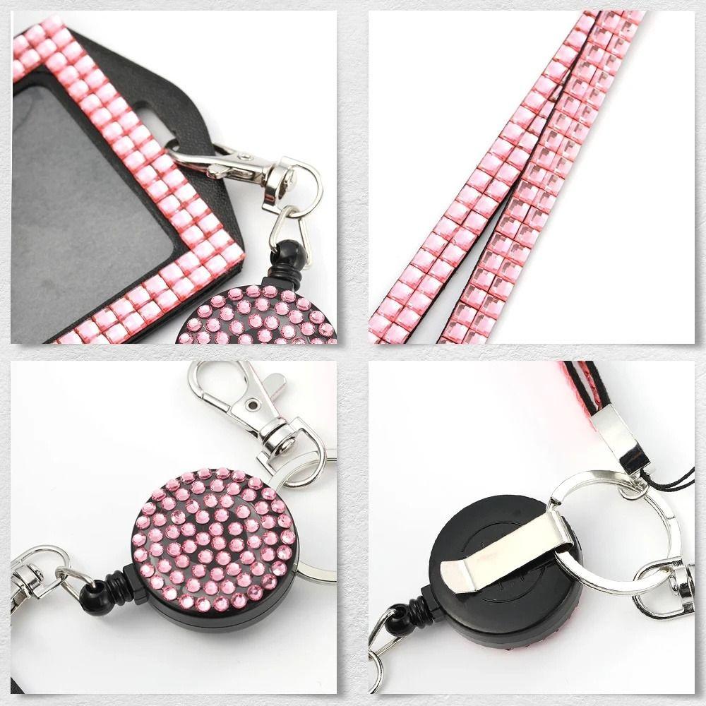 Necklace Strap Retractable Badge Reel Bling Crystal ID Card Holder  Office Supplies