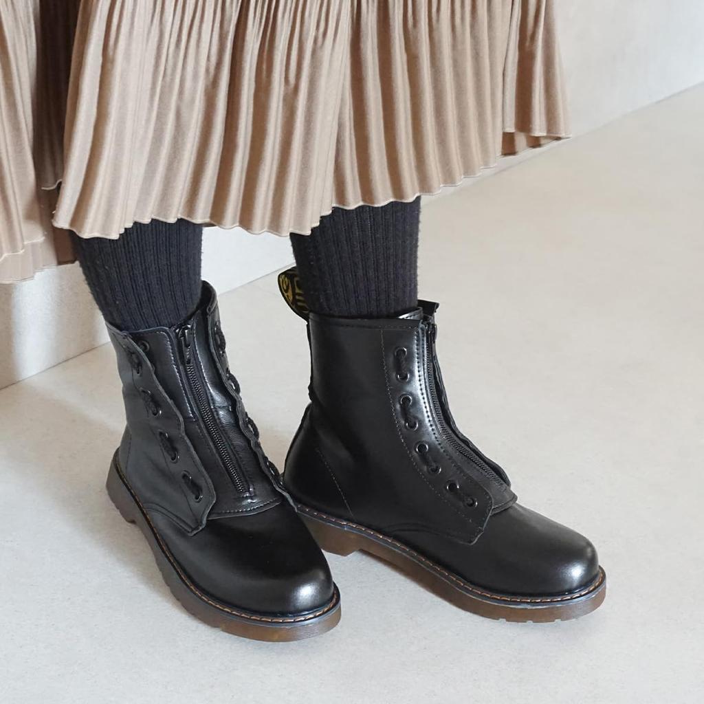 Belle & Sofa AZIPP Lace-Up Boots, Size M, Black, 8-Eye Zipper, Full Pair, Military Boots, Airsoft, Motorcycle Boots, Made in Japan