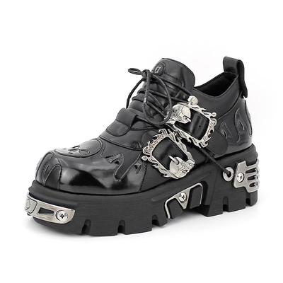 2024 Retro British Punk Leather Shoes: Metal Design, Low-Top, Thick-Soled for Autumn/Winter