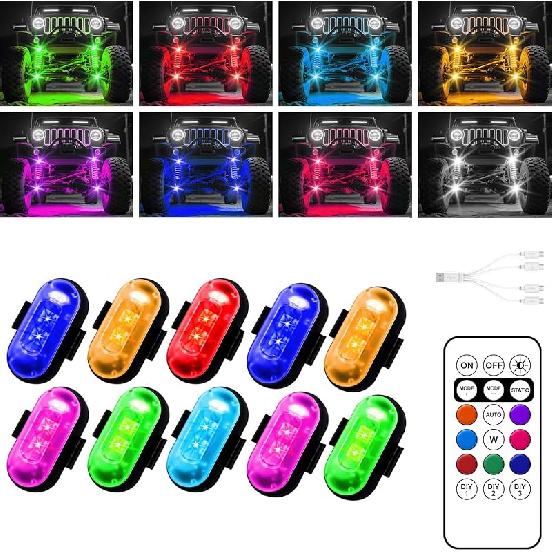 Wireless LED Lights for Car, Wireless Rock Lights with 8 Colors 10 Modes,Led Strobe Warning Light, Motorcycles, Boats, Camping, Bikes,