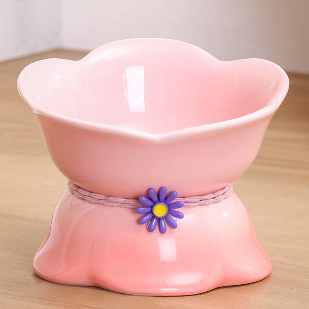Flower Shape Pet High Foot Bowl Gradient Color Pet Drinking Feeder Multi-use Cat Bowl Kitten Puppy