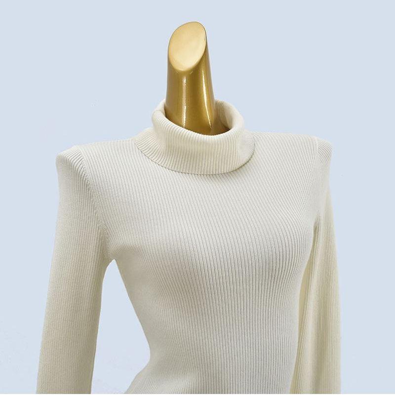 Export Yuan Single Turtleneck Silm Plaid Soft Glutinous Long Sleeves Basic Style Knitting Slimming Sweater Stretch Women's Bottoming Shirt