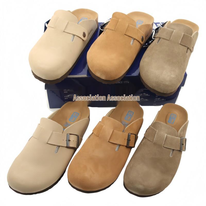 Birkenstock Women's 2025 New Style Genuine Leather Thick Sole Half Slippers for Spring and Autumn