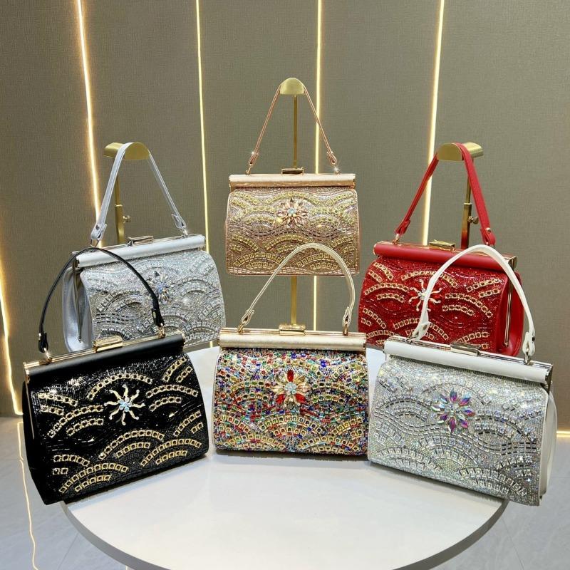 Evening Party Bag - Shiny Diamond-studded Shoulder Bag with A Slanted Strap, Elegant Evening Dress Bag