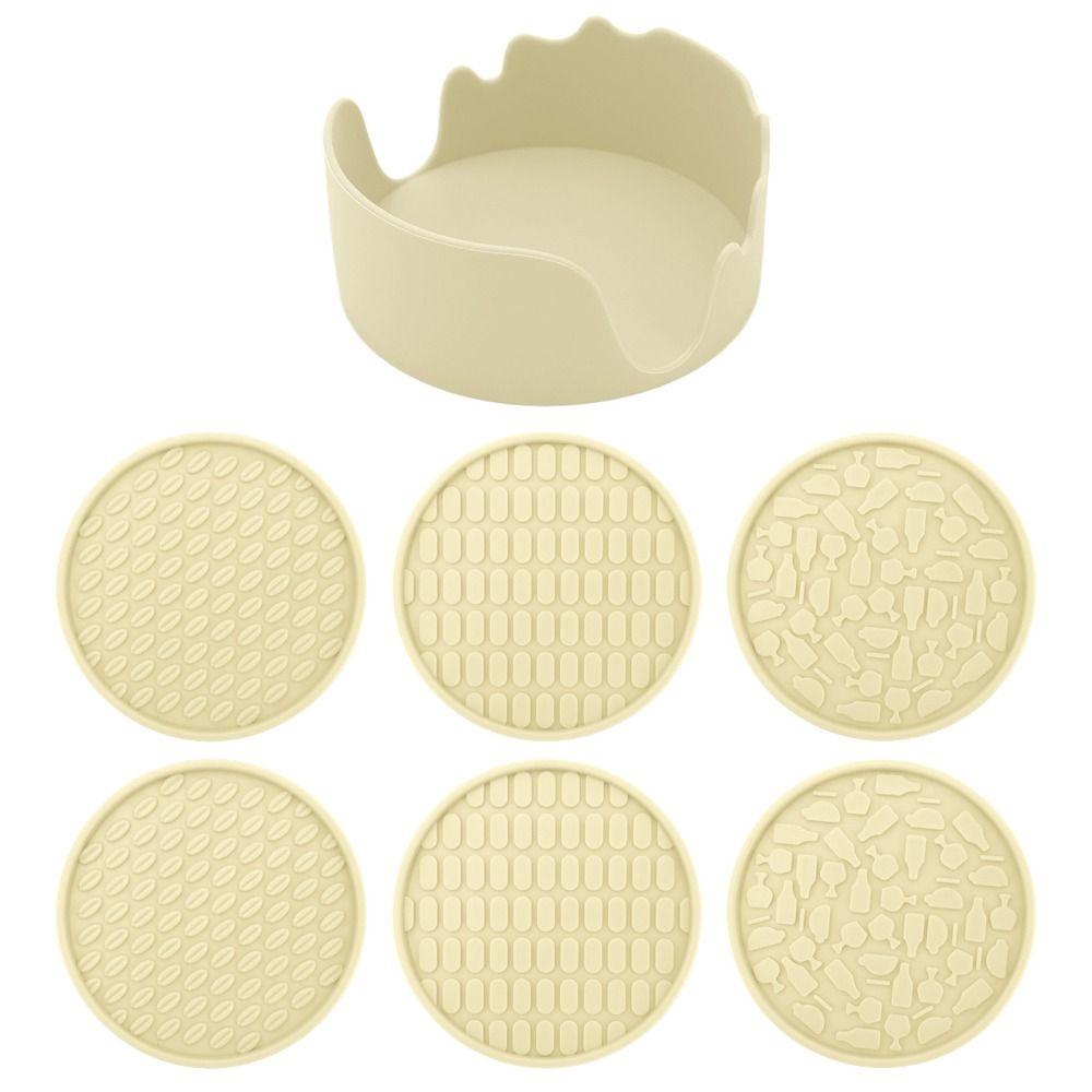 6pcs/Set Tabletop Protection Cup Pad Silicone Tea Mat Thick Silicone Drink Coaster Set Table Mat