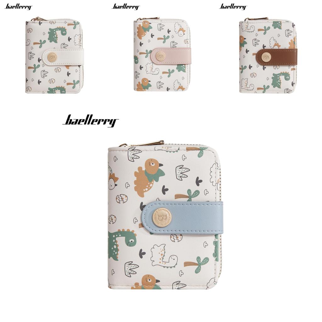 Wallet Women Short Pu Card Holder With Animal Dinosaur Print And Contrast Colors For Daily Use