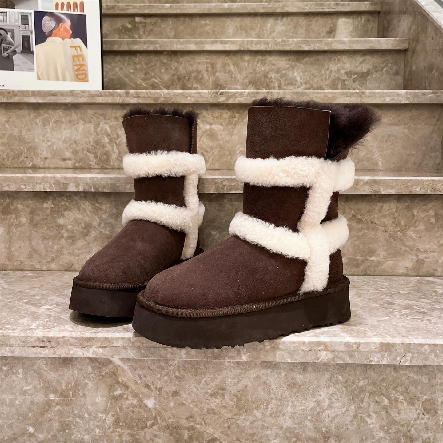 

Зимние ботинки из снежного хлопка с отворотом 2025 года, на толстой подошве-маффине, утолщенные, большие, короткие хлопковые ботинки, пушистая обувь, женская обувь 40