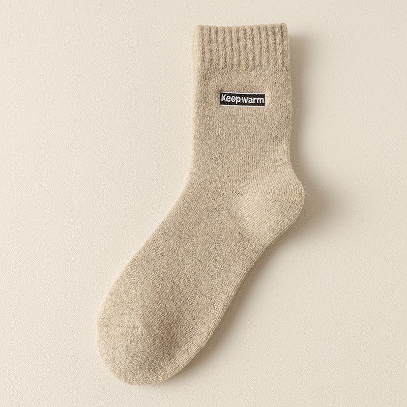 Wollsocken Herren Mittellange Socken Saison Warm Plüsch Verdickt Frottee Socken Bestickte Buchstaben Super Dicke Herrensocken