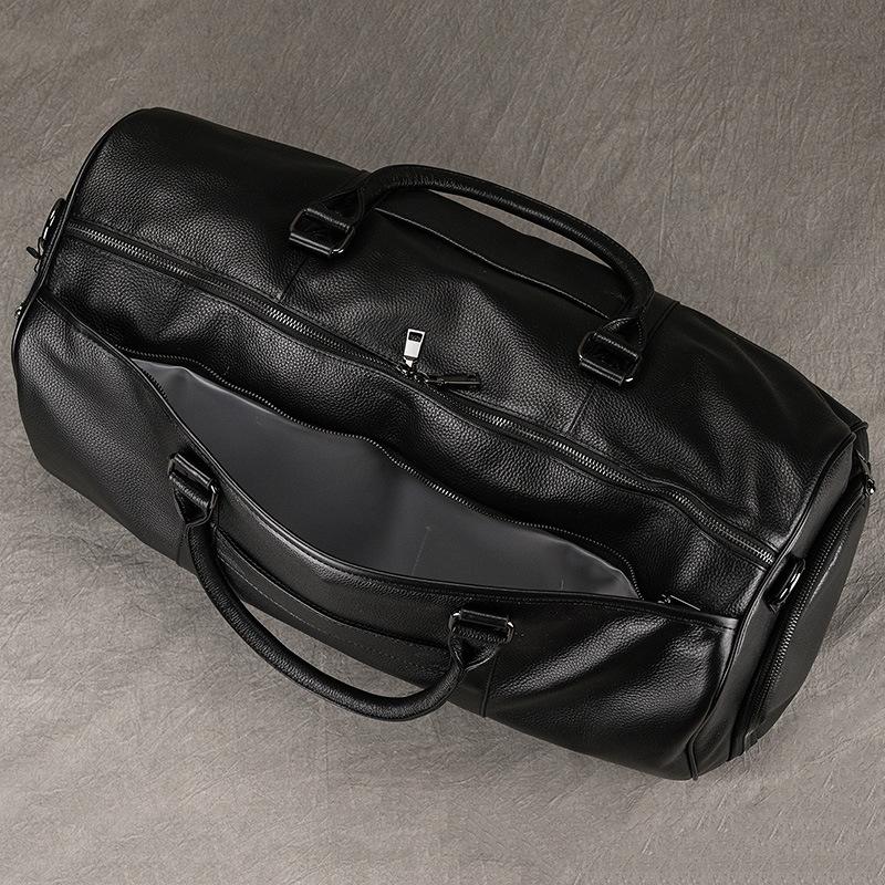 Men'S Leather Travel Bag Waterproof Lining Fitness Bag Dry And Wet Separation Cowhide Duffel Bag With Shoe Position Shoulder Bag