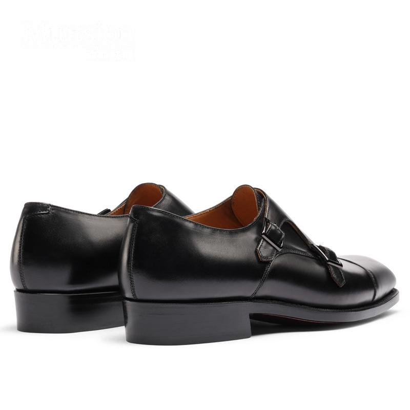 Fashion Men's Fashion Leather Shoes Real Handmade Monk Shoes Men Goodyear Blake Craft Men's Cow Leather Shoe Double Buckles Monk Shoes