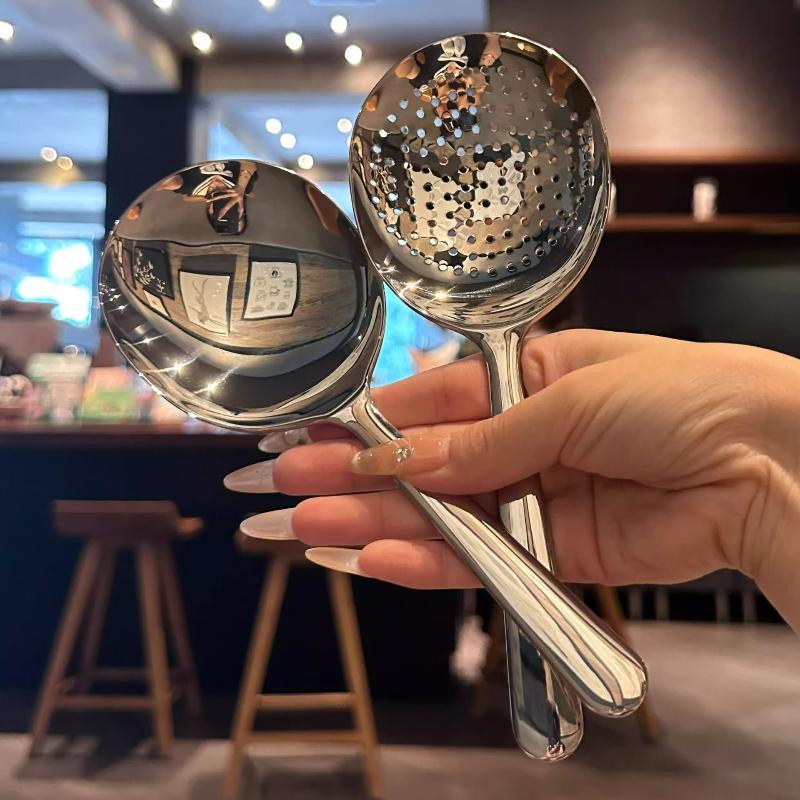 Stainless Steel Ladles For Serving Soup Rice Serving Spoon Drain Hole Heat Insulated Handle Kitchen Utensils For Daily Use