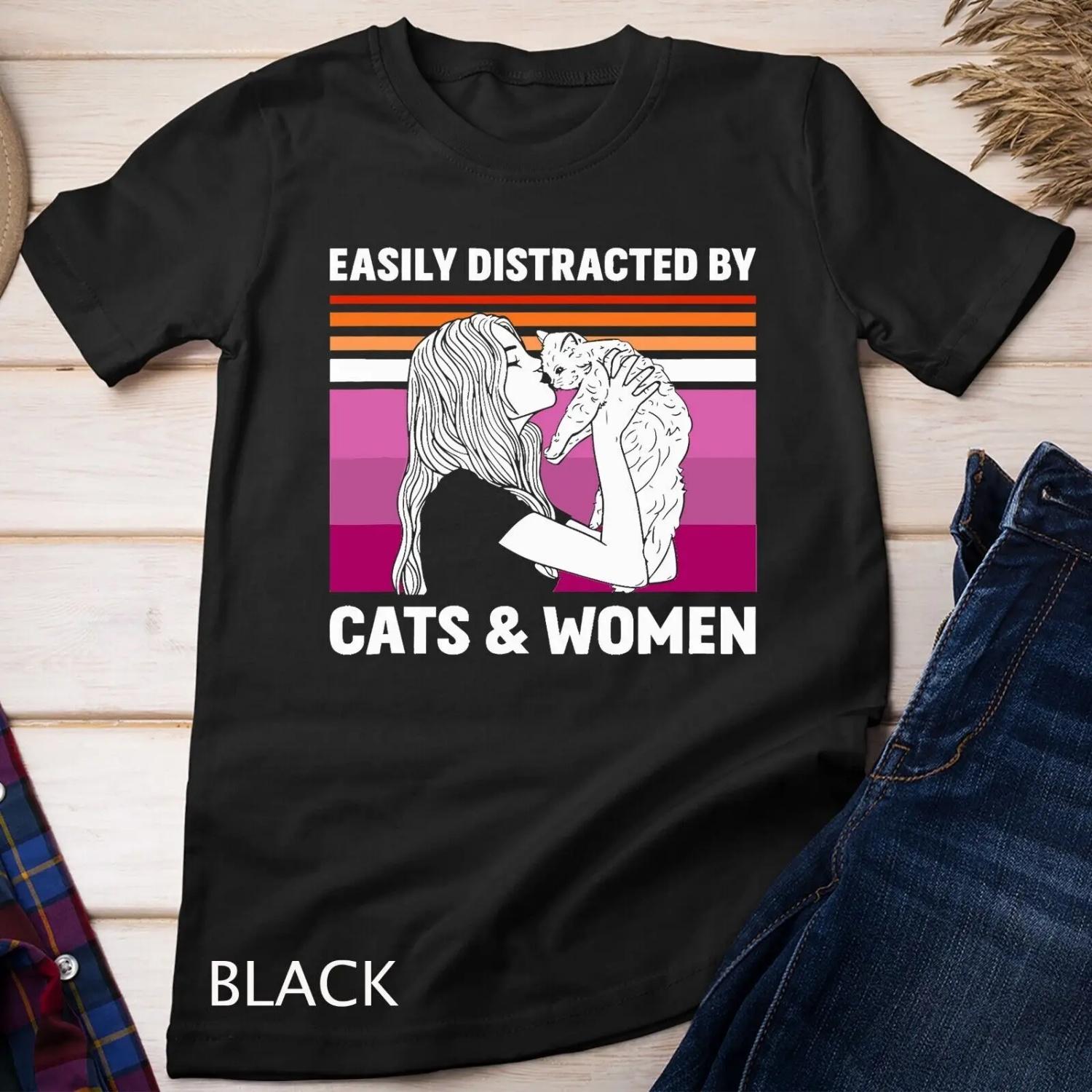 

Easily Distracted By Cats And Women Funny For Lesbian Pride T shirt XXXXXL чорний