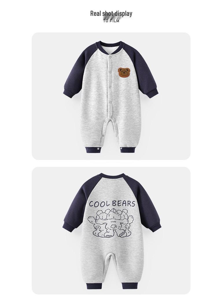 Baby Fleece-Lined Winter Jumpsuit: Cute Long-Sleeve Bodysuit for Cold Weather