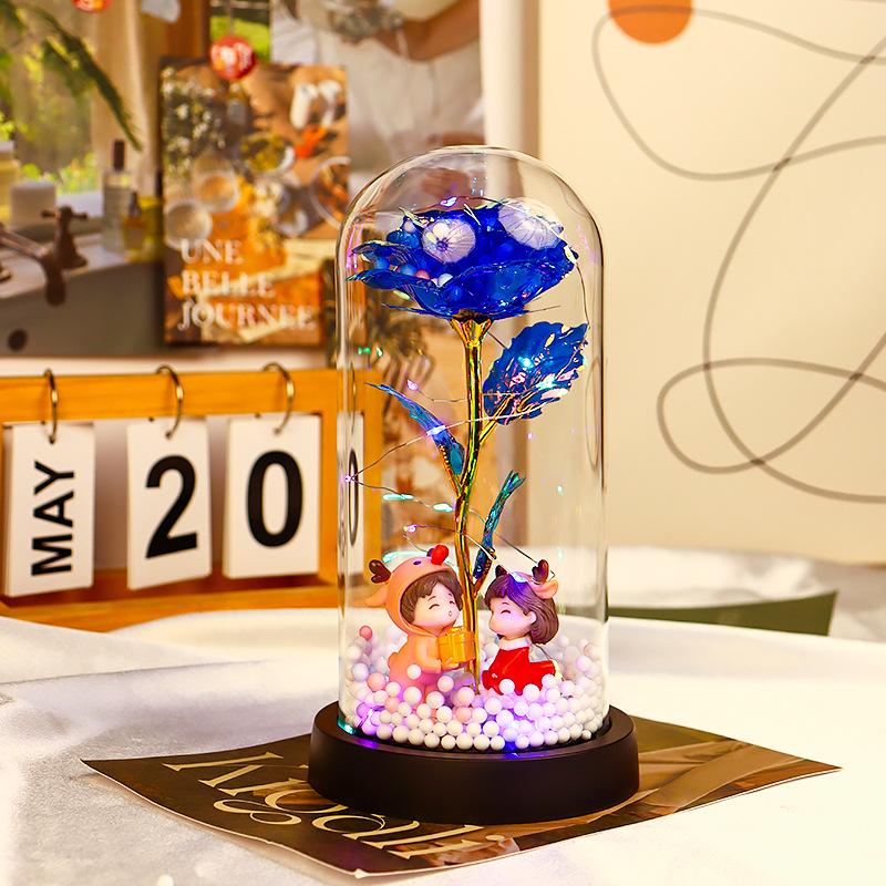 Rose Flower Preserved in Glass Dome with Night Light - Mother's Day or Birthday Gift Ornament