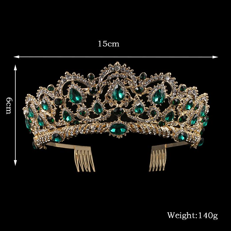 European Drop Green Red Crystal Tiaras Vintage Gold Color Rhinestone Pageant Crowns Comb Baroque Wedding Hair Accessories