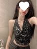Sparkly Sequin Cowl Neck Halter Top - Backless and Sleeveless for Summer
