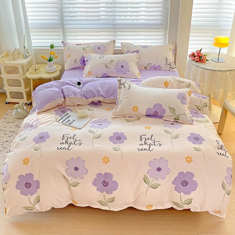 100% Cotton Bedding Set, Four Piece Sheet Set Comfort Set Girly Fresh Style Couple Bed Comforter Set