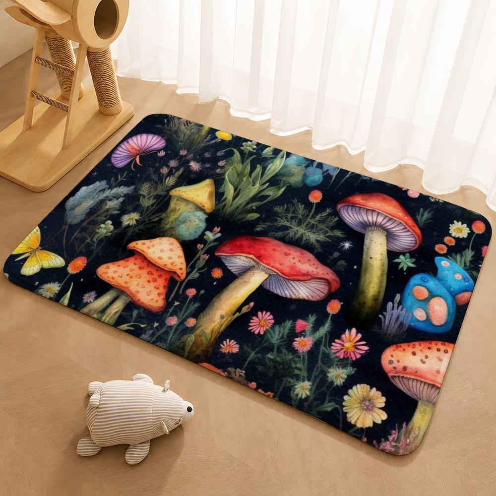 Retro Moth Mushroom Floor Mat Floor Mat Soft Flannel Non-Slip Door Rug for Living Room