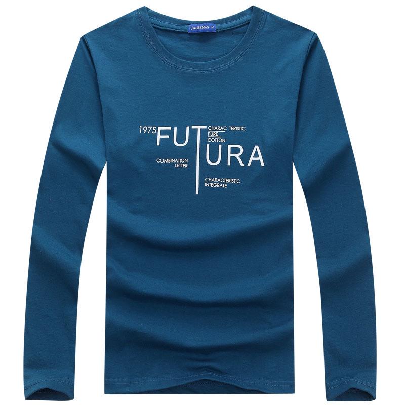 

Мужская облегающая повседневная футболка с длинными рукавами и круглым вырезом - мерсеризованный хлопок с молодежным дизайном Plus Velvet 5XL джинсовый синий