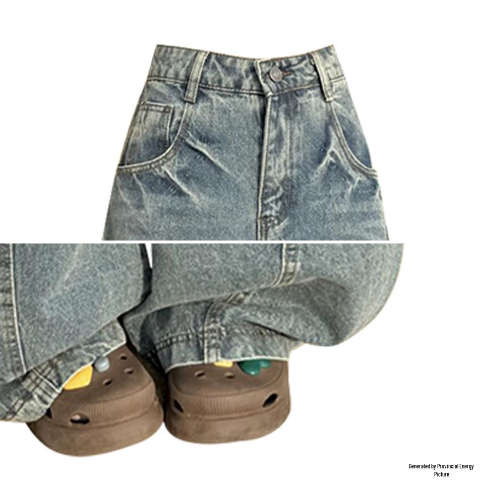 Dammode Jeans med hög midja och retro svärdsform - Vår/Höststil, Stilfulla vida byxor