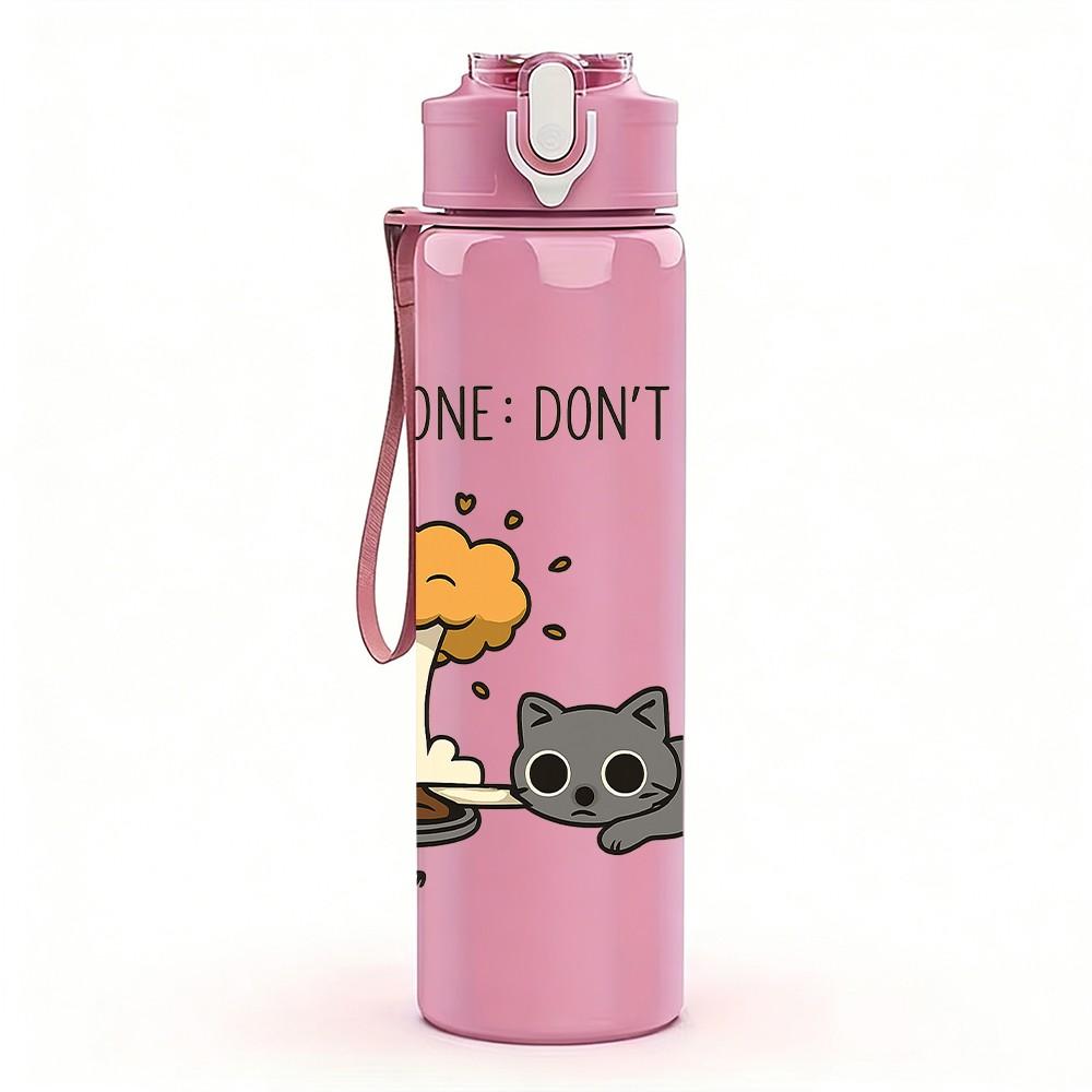 1PC Everyone Don't Do That Mushroom Cat 750ml Color Plastic Sports Water Bottle Leakproof Flip Straw Lid Suitable for Sports Office Home Use
