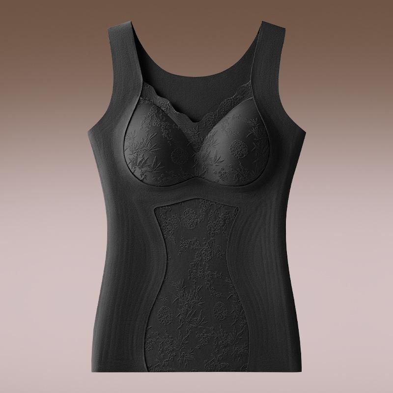 Thermal Lace V Neck Tank Top With Built In Bra L чёрный