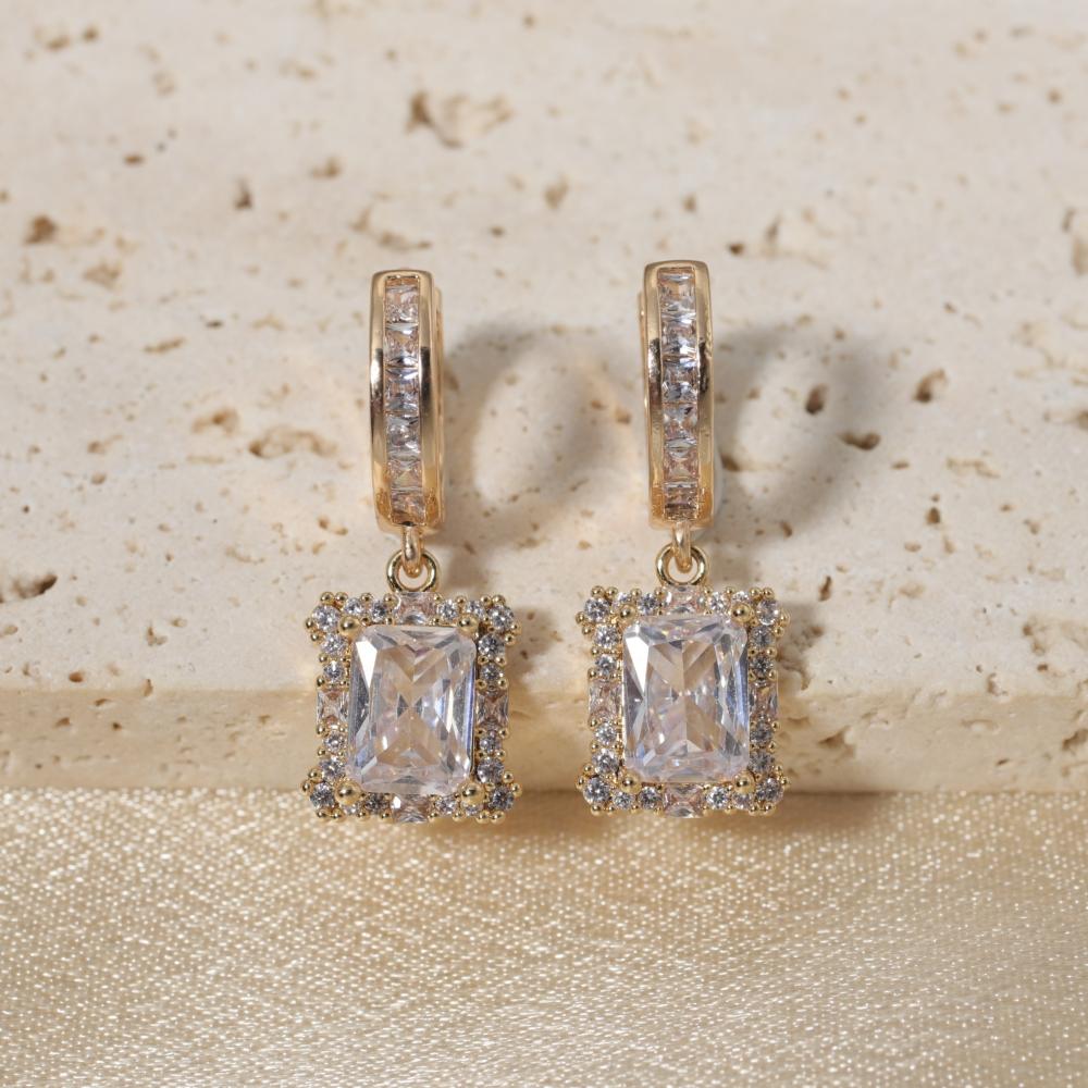 Fashion Square Dangle Earrings for Women Zirconia Earring Jewelry Wedding Party Accessories