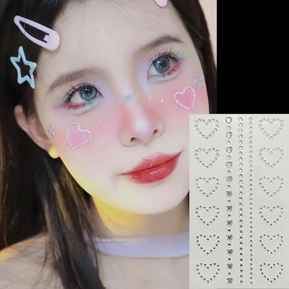 Shinny Face Decoration Face Jewelry Sticker Flowers Stars Hearts Adhesive Gemstone Sticker Body Makeup Eye Shadow Sticker Kids