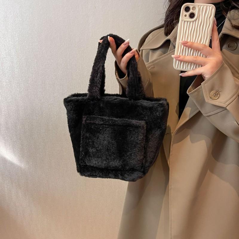 New Plush Bag Fashionable Portable Fluffy All-match Light Large-capacity Tote