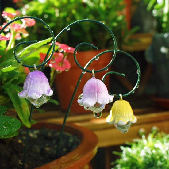 9Pcs Garden Stake Lily of The Valley Fairy Garden Stake Set Resin Flower Stake for Outdoor Decoration