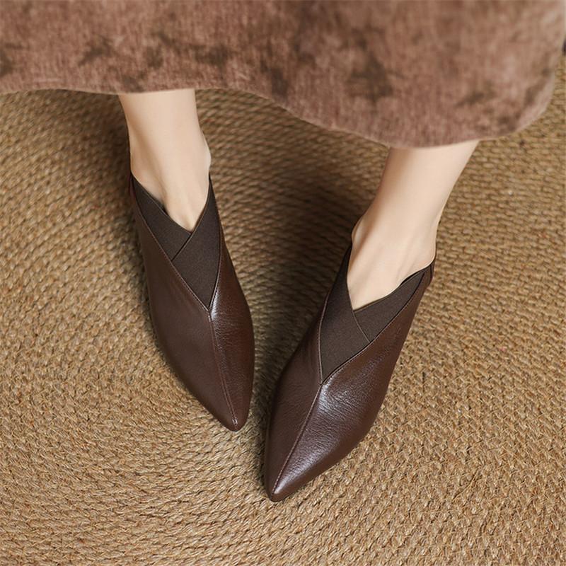 Mote Nye Vår/Sommer Ekte Skinn Damepumps Sko for Kvinner Mote Spiss Tå Loafers Sko Kvinner Høye Hæler Damesko