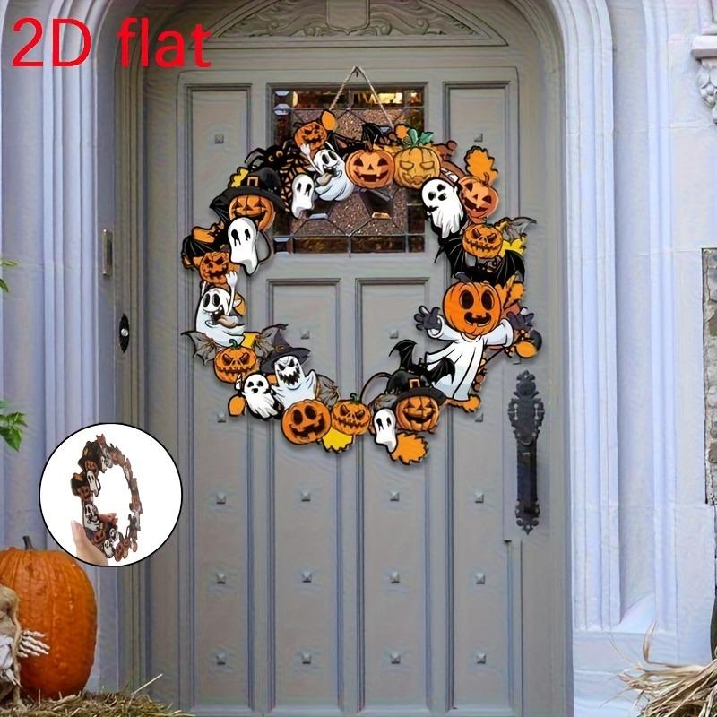 Halloween Holzkranz mit Fledermäusen - Gruselige Wandbehang-Dekoration für Halloween Türdeko, Englischer Text, Halloween-Dekoration