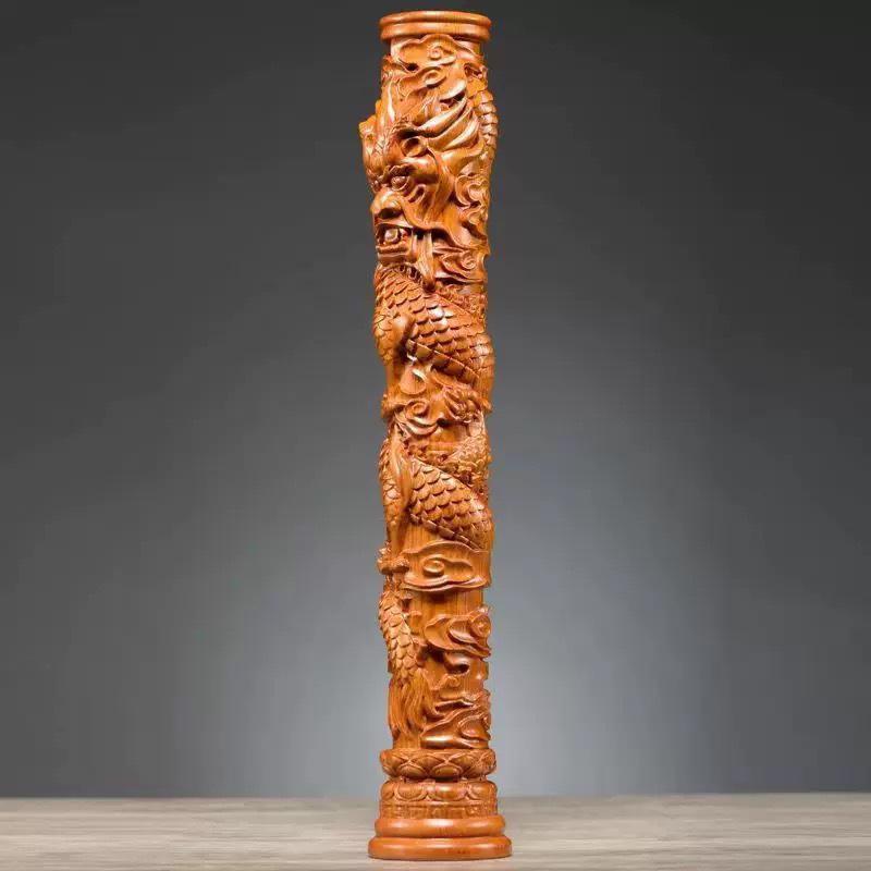 Karin Dragon Pillar Ornament: Solid Wood Twelve Zodiac Dragon Plate for Home Decor