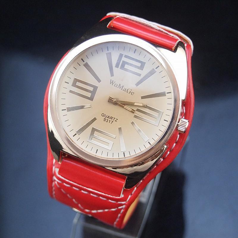 Womage Fashion Brand Watch Women Red Watches Rose Gold Big Dial Quartz Wristwatches Casual Ladies Watches Reloj Mujer
