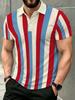 Men's Outdoor Polo Shirt, Available in Multiple Sizes, with Red, Blue, and White Striped Print. Stylish and Comfortable, This Men's Top Is Suitable
