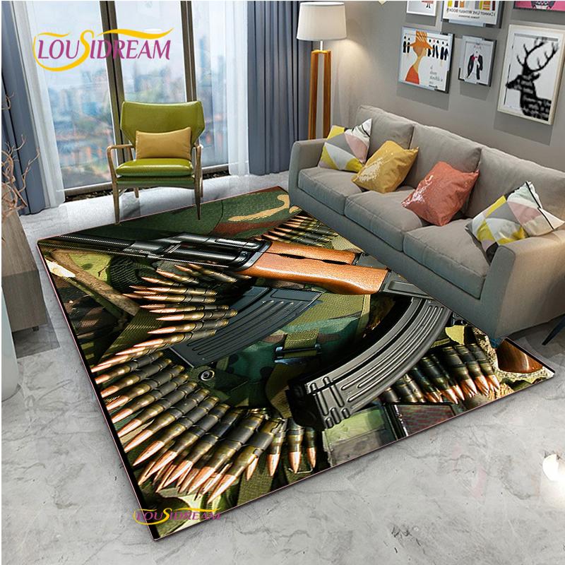 3D Geweer Pistool Revolver Wapen Cartoon Gebiedskleed, Tapijt Kleed voor Woonkamer Slaapkamer, Kind Keuken Deurmat Badkamer Antislip Vloermat