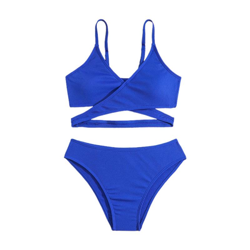 2024 European and American Girls' Solid Color Two-Piece Swimsuit - New Split Bikini Set